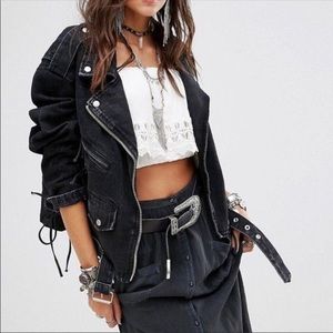 TAGS ATTACHED Free People denim Moto jacket